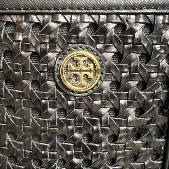 Tory Burch Robinson Basket-Weave Top Handle Black Satchel - Picture 6 of 12